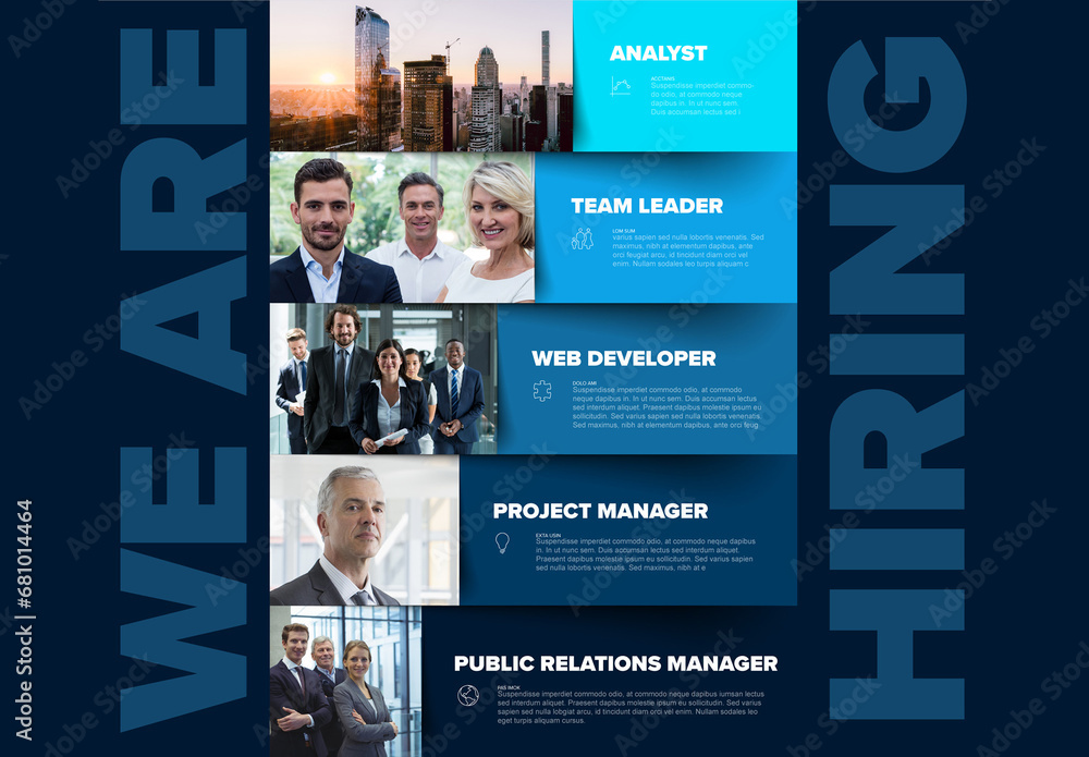 We are hiring dark blue minimalistic flyer template with blocks
