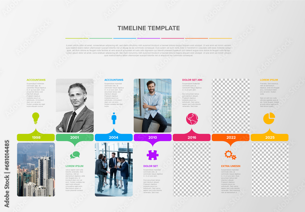 Simple timeline process infographic with big photo placeholders