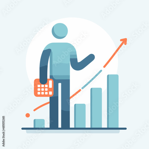 Businessman standing next to a calculator and graph, Business character, Vector illustration