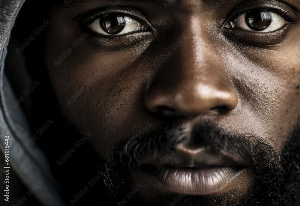 Face of a black man with a serious look, digital illustration. Generative AI Face of a black man with a serious look, digital illustration. Generative AI