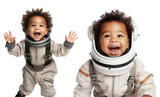 cute happy afro-american baby toddler kid dressed like an astronaut on transparent background
