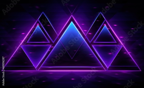 Neon light triangles, blue and purple colors, 80s and 90s concept, retro style. Generative AI photo