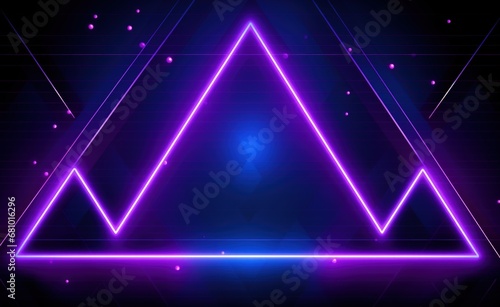Neon light triangles, blue and purple colors, 80s and 90s concept, retro style. Generative AI
