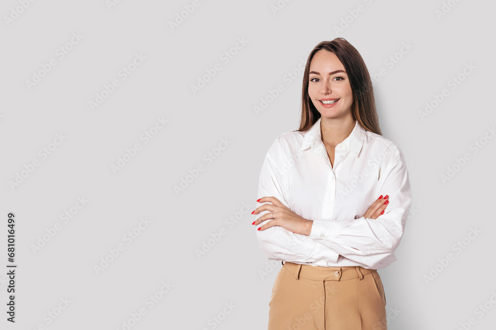 young caucasian business woman consultant isolated on white background in studio young caucasian business woman consultant isolated on white background in studio