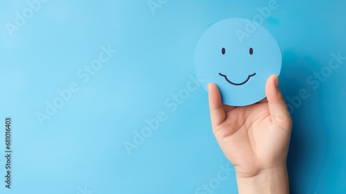 choosing happy smile face, good feedback rating and positive customer review, experience, satisfaction survey ,mental health assessment, child wellness, world mental health day concept
