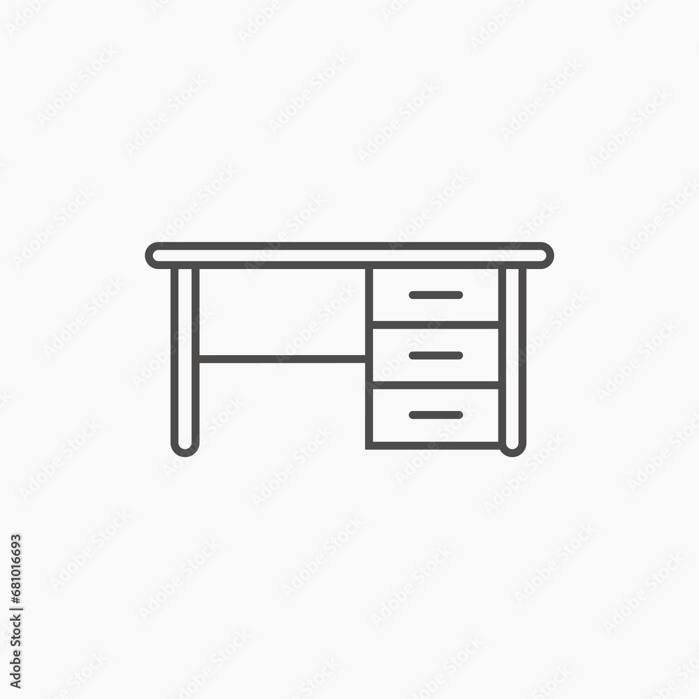 Office desk icon vector on white background. furniture symbol Office desk icon vector on white background. furniture symbol