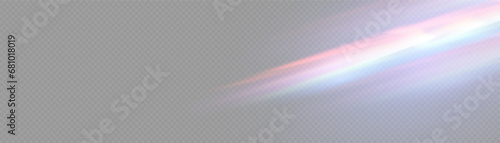 Iridescent crystal leak glare reflection effect. Optical rainbow lights, glare, leak, streak overlay. falling confetti. Vector colorful vector lenses and light flares with transparent effects.