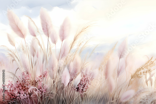 Abstract natural background with pampas grass Cortaderia selloana in light pastel colors