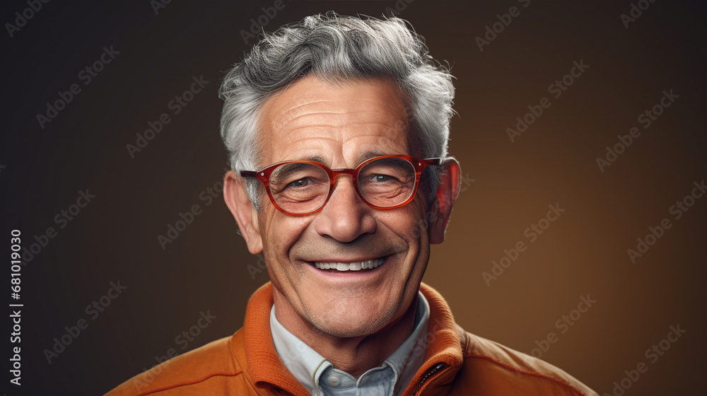 Close Up Portrait of a Cheerful Senior Man with Gray Hair Wearing Glasses, ai technology Close Up Portrait of a Cheerful Senior Man with Gray Hair Wearing Glasses, ai technology