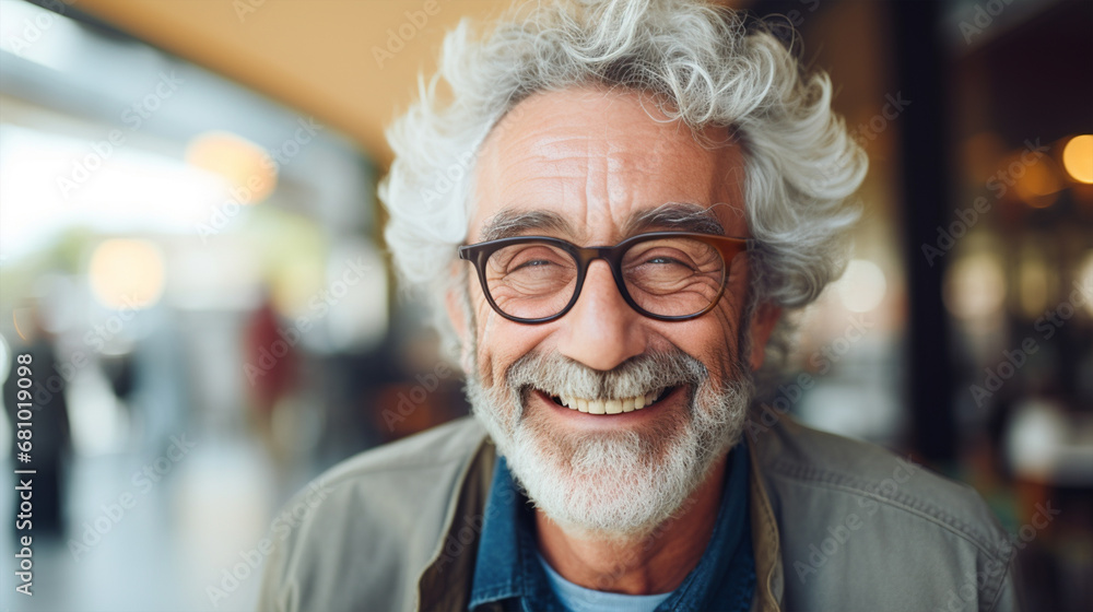 Close Up Portrait of a Cheerful Senior Man with Gray Hair Wearing Glasses, ai technology Close Up Portrait of a Cheerful Senior Man with Gray Hair Wearing Glasses, ai technology