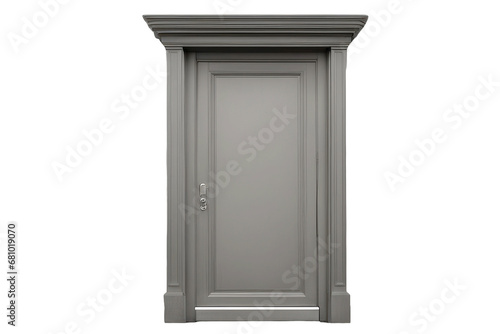 a high quality stock photograph of a single grey door isolated on white background