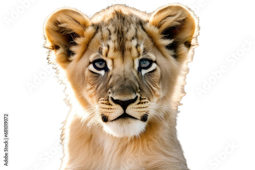 a high quality stock photograph of a single cute lion cub isolated on white background © ramses