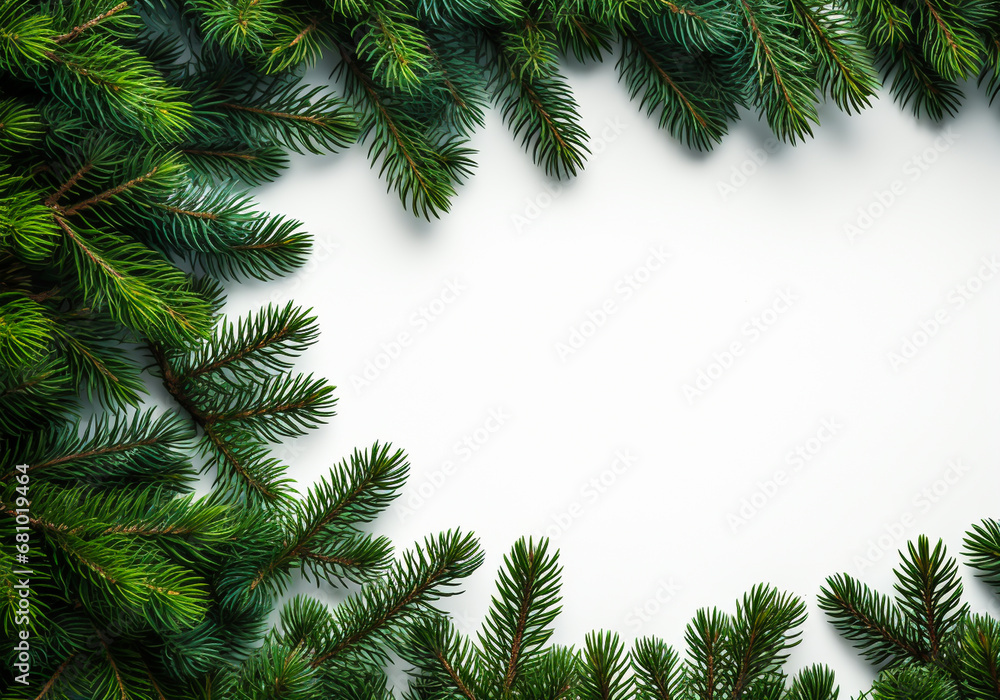 Christmas pine branch on white background with free space for text. AI generated Christmas pine branch on white background with free space for text. AI generated