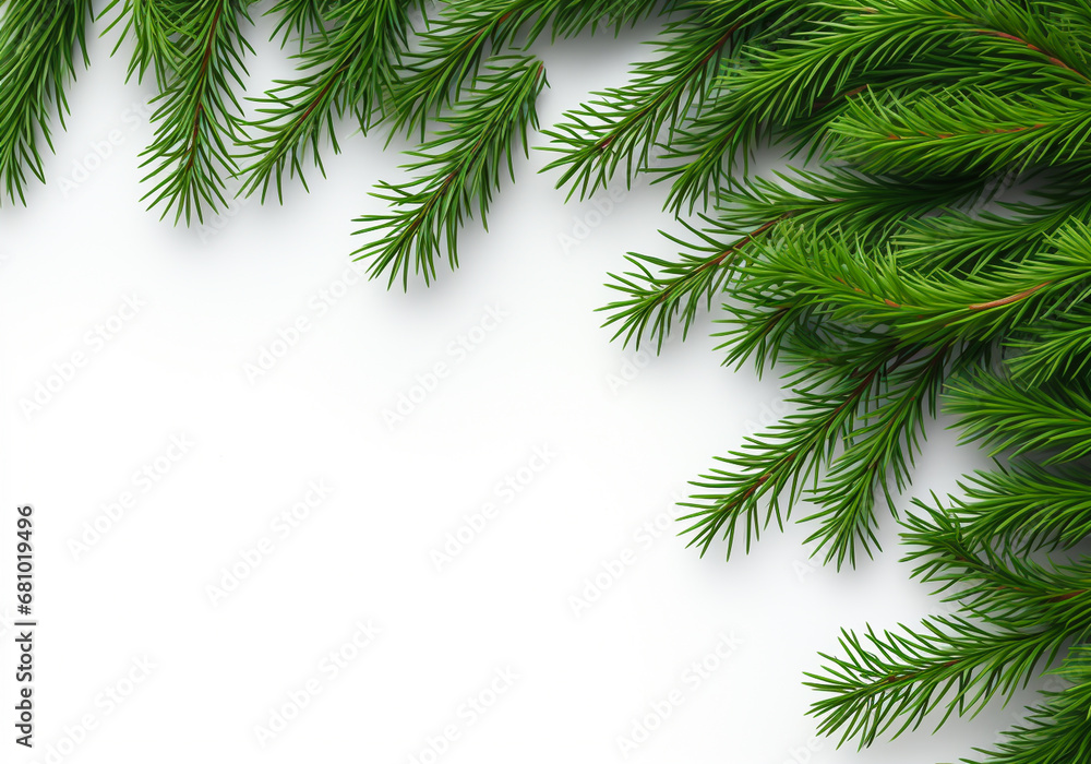 Christmas pine branch on white background with free space for text. AI generated Christmas pine branch on white background with free space for text. AI generated