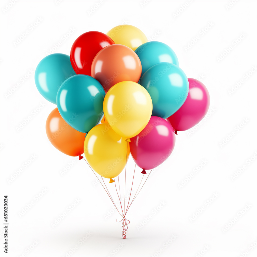 Colorful balloons isolated on white, ai technology