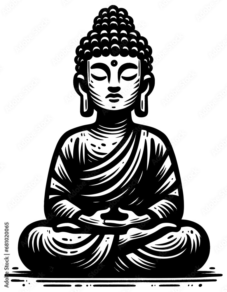 Buddha Meditating Woodcut Buddha Meditating Woodcut