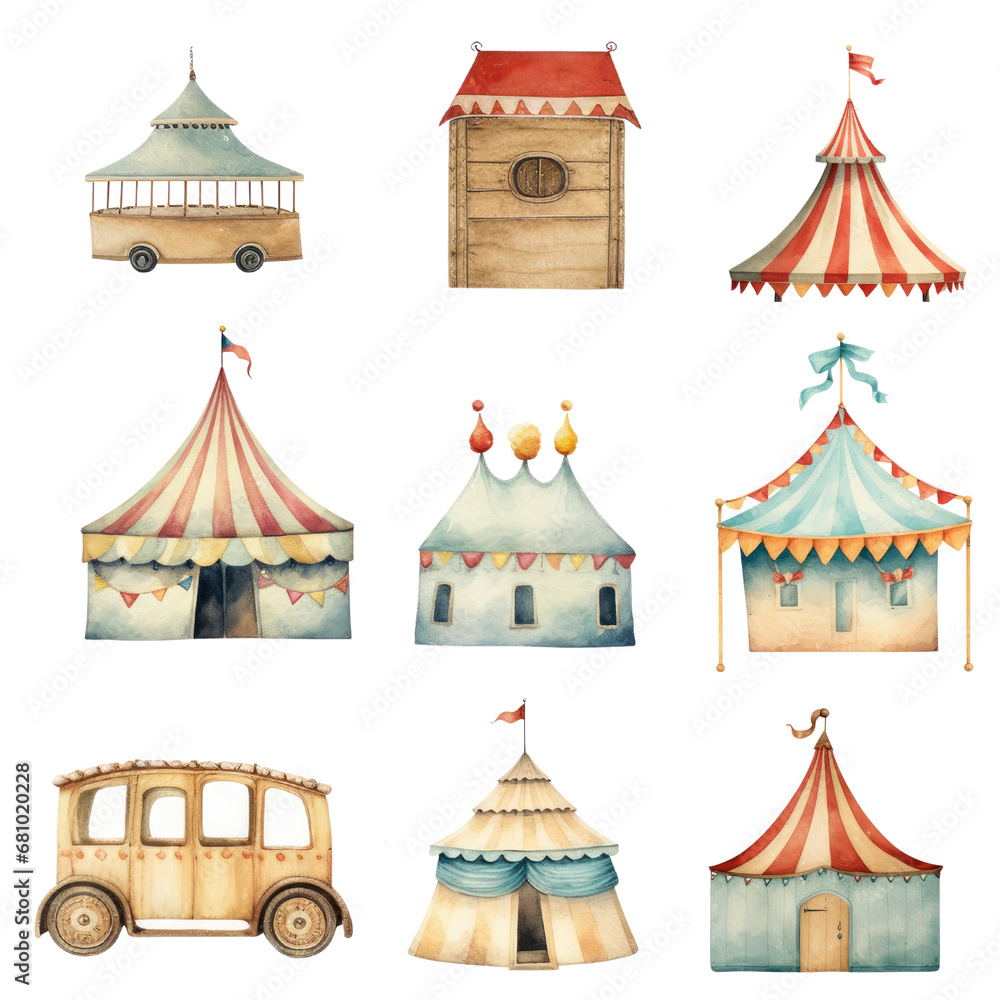 Circus tent watercolor illustration car clipart PNG 300 DPI Crop image ...