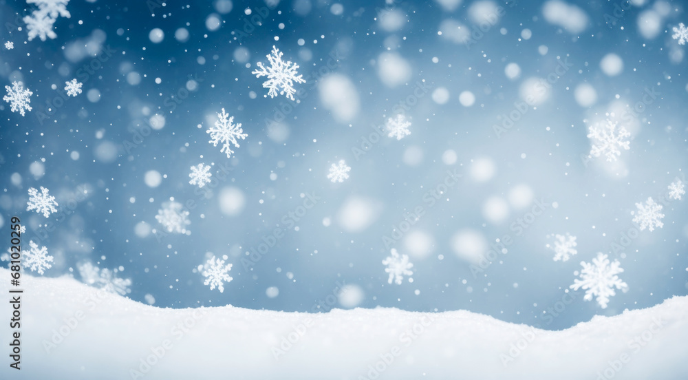 Christmas abstract background with snowflakes falling. Copy space. AI generative