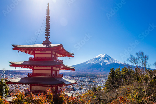 Chureito Red Pagoda is a five-story pagoda with a beautiful backdrop of Mount Fuji  a popular and famous place considered a symbol of Japan.