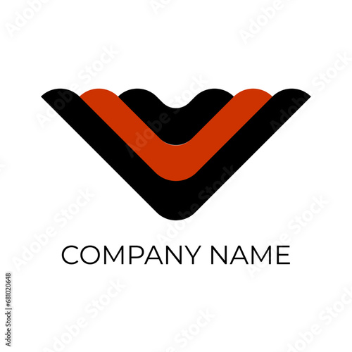 Geometric logo in orange and black colors. 3 shapes bent 90 degrees in the middle, with a wavy line on top. Suitable for a construction company, rental of special equipment, work on a tractor, excavat