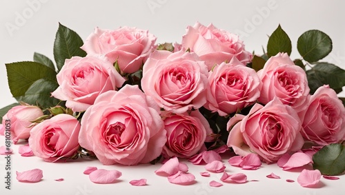 "Pink Roses Bloom: Computer Graphics by Marie Angel on White Background"