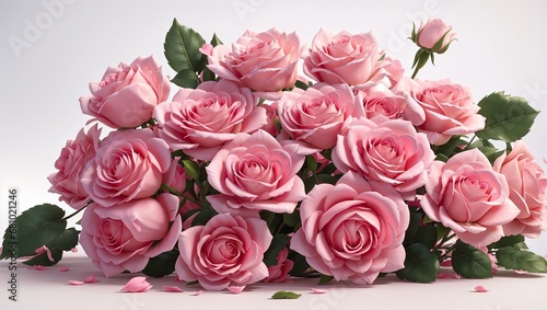 "Pink Roses Bloom: Computer Graphics by Marie Angel on White Background" © NafisaNajmin