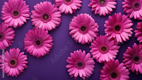Beautiful purple  gerbera flowers on purple background, top view © reddish