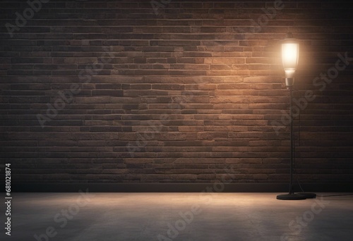 Brick wall concrete floor and lamps background 3d render