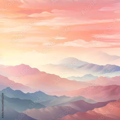 soft hues capturing the colors of a sunrise over the mountains