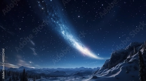 Night sky - Universe filled with stars, nebula and galaxy seen in forest comet