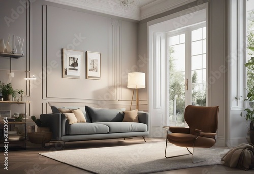 Modern living room interior with door and armchair 3d rendering © ArtisticLens