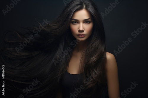 The Enigmatic Beauty of a Woman with Flowing Locks Embraced by Darkness