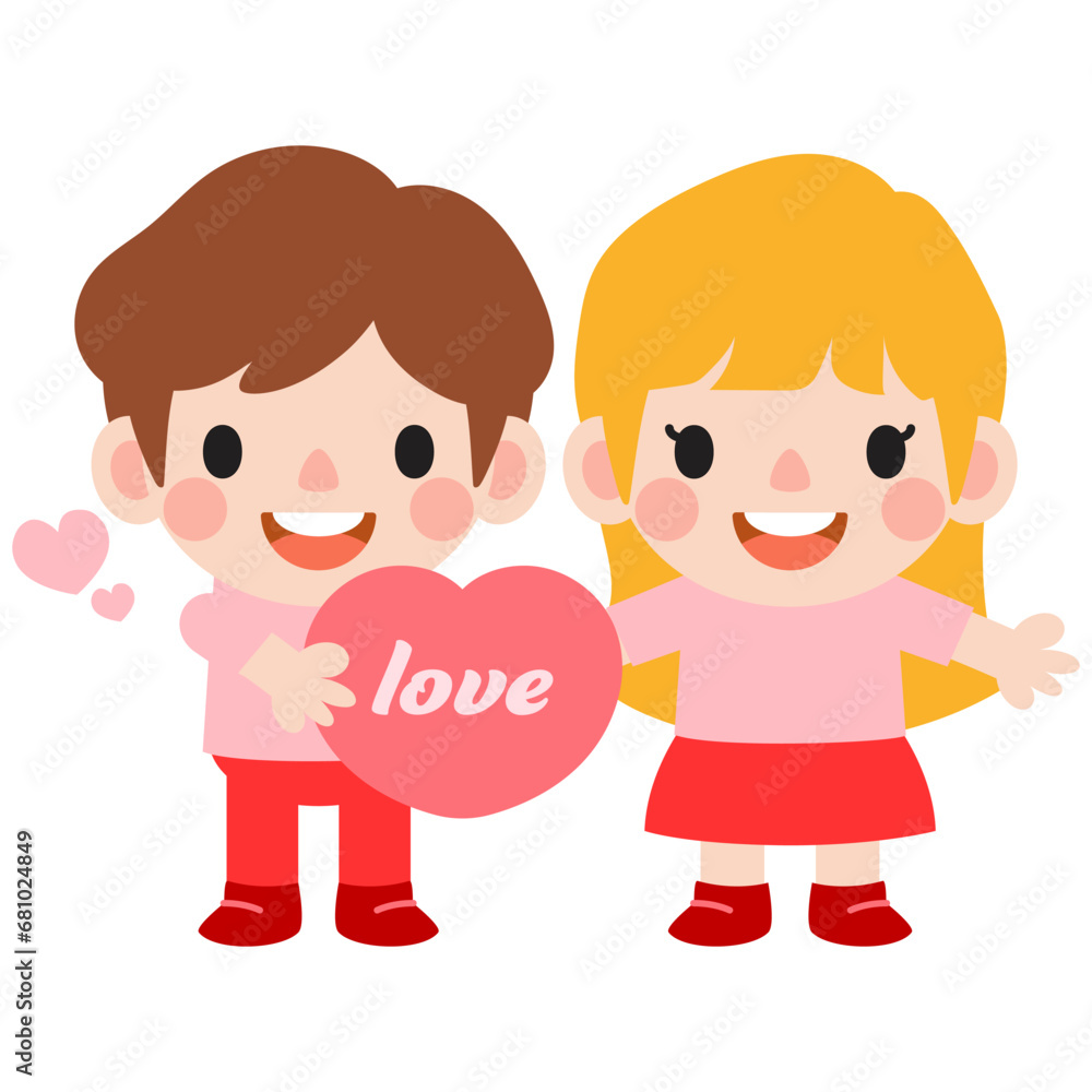 happy valentines day teen couple clipart. Romantic girl and boy giving heart gift