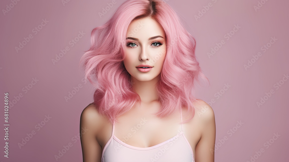 Woman with pink healthy hair, Healthy Hair Banner 