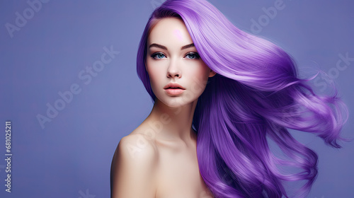 Woman with purple healthy hair, Healthy Hair Banner 
