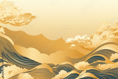 Japanese-style vector background material drawn with a golden brush that can also be used for New Year's cards