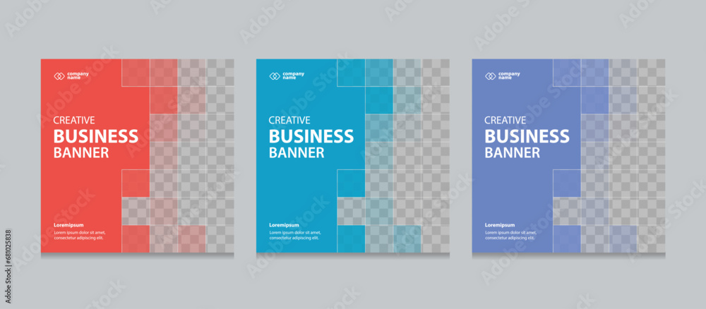 Set of Editable square business web banner design template. Suitable for social media post, instagram story and web ads. Vector illustration with Space to add pictures. - obrazy, fototapety, plakaty 
