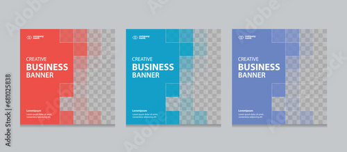 Set of Editable square business web banner design template. Suitable for social media post, instagram story and web ads. Vector illustration with Space to add pictures. photo