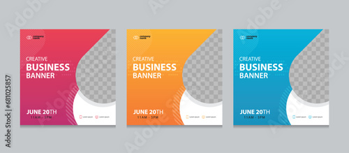 Set of Editable square business web banner design template. Suitable for social media post, instagram story and web ads. Vector illustration with Space to add pictures.