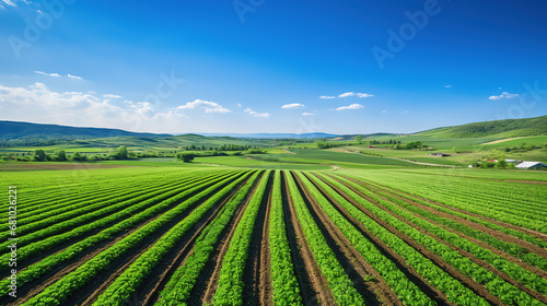 Majestic Panorama of Vast Agricultural Splendor  Capturing the Breathtaking Beauty of a Expansive Green Landscape Adorned with Rich Crops and Tranquil Beauty