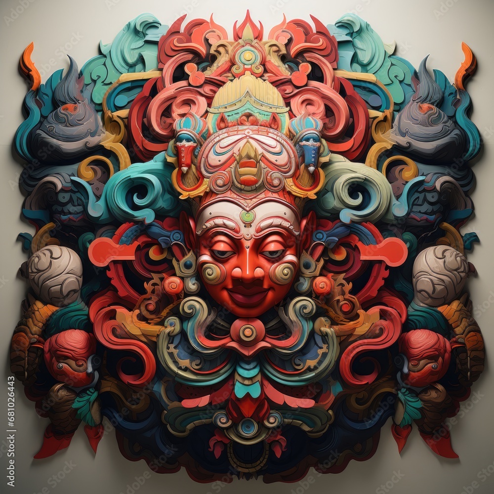 Fototapeta premium A Vibrant Mask Adorning the Wall with a Splash of Colors