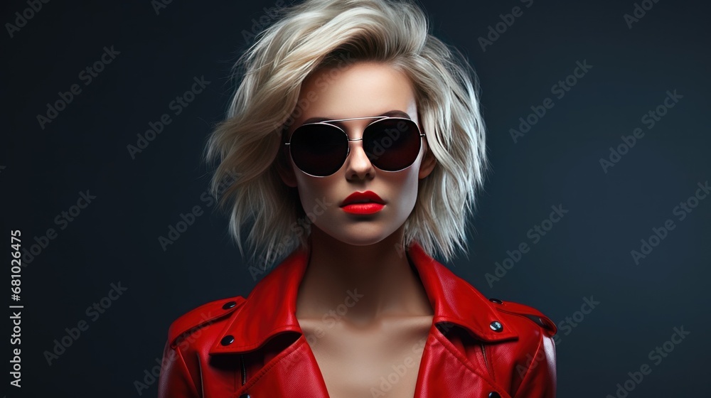 Close-up of a beautiful model with artistic makeup wearing sunglasses. beautiful woman looking away Close-up of a beautiful model with artistic makeup wearing sunglasses. beautiful woman looking away
