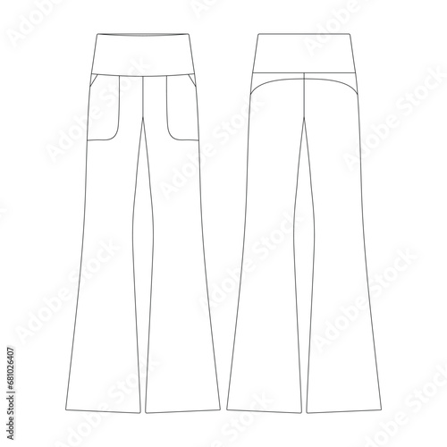 template bootcut legging with pocket vector illustration flat design outline clothing collection