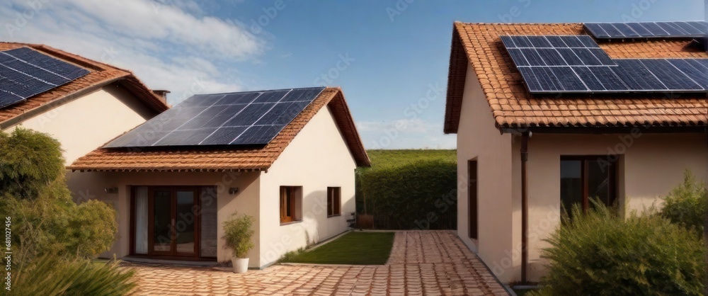 Residential concept with solar panels installed Cells are renewable energy. Residential concept with solar panels installed Cells are renewable energy.