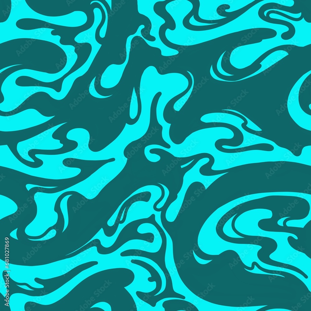 hand drawn abstract green waves seamless pattern  