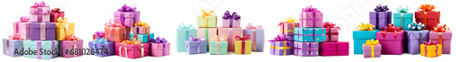 Pile of Colorful birthday gift boxes isolated on transparent background. set of birthday gifts © Mrs__DoubleF
