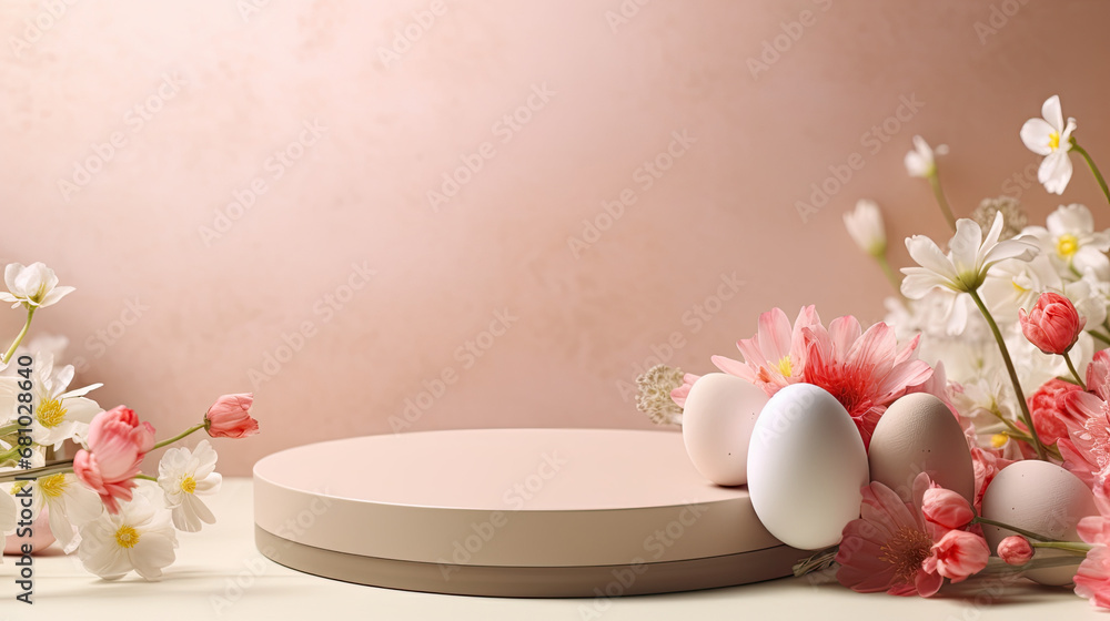 Table with Easter eggs, product display, Easter podium display Table with Easter eggs, product display, Easter podium display