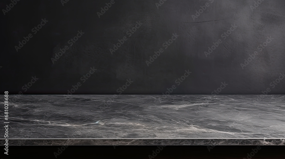Empty table marble black on black wall background product display Empty table marble black on black wall background product display
