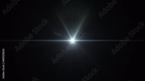 Loop center flickering white blue star rays lights optical lens flares shine long arm animation art on black abstract background. Isolated alpha channel Proress444 photo