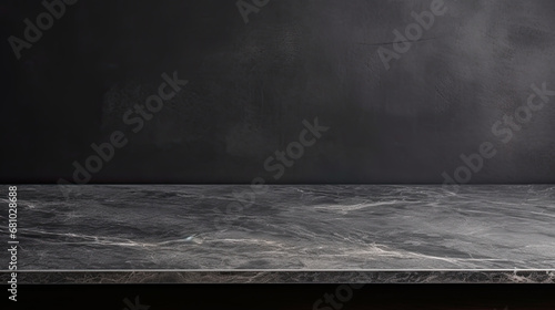 Empty table marble black on black wall background product display